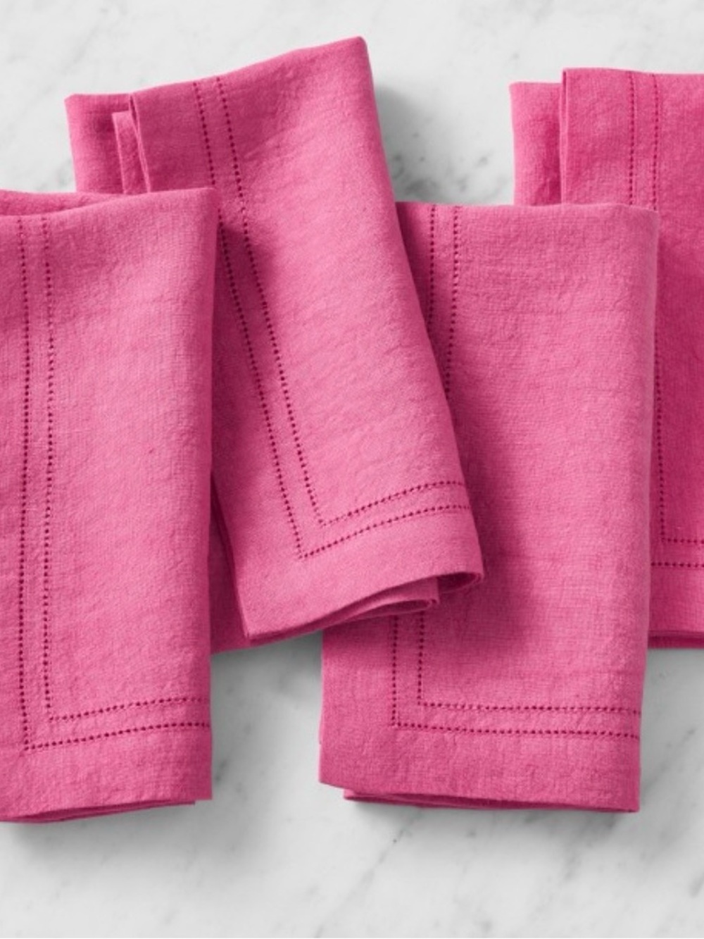 Williams Sonoma Bright Pink Linen Double Hemstitch Dinner Napkins ~ Set of 4